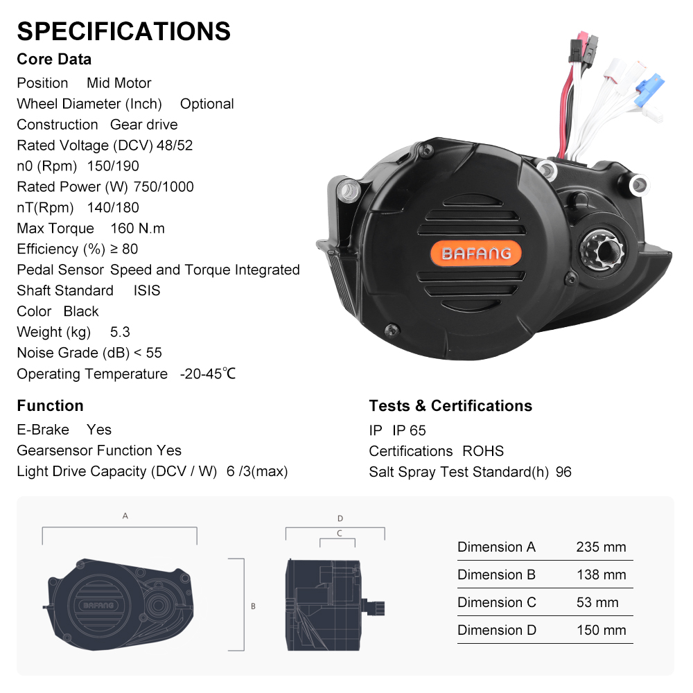 risunmotor M620 G510 48V 52V 1 - огляд і ціна Mid Drive Conversion Kit 1000W